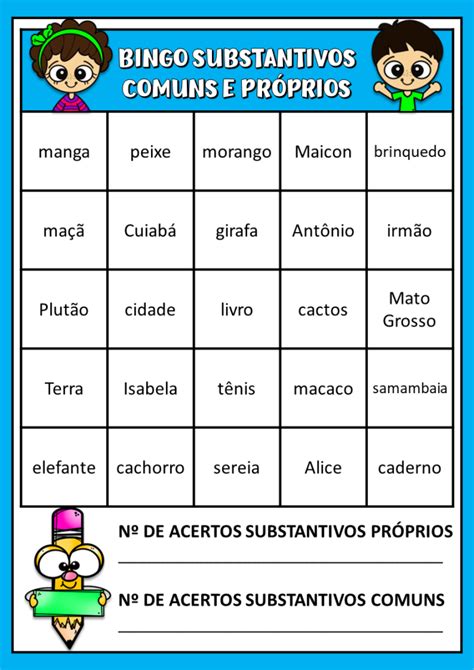 Bingo Dos Substantivos Comuns E Pr Prios Clube Das Atividades