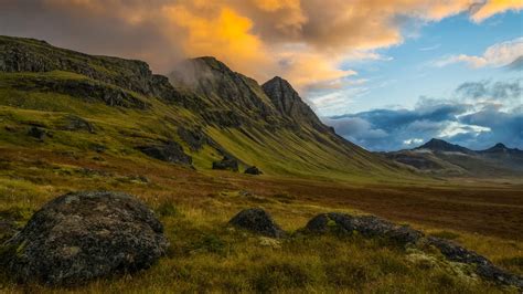 Sunset Over Mountains Of The Strandir Coast West Fjords