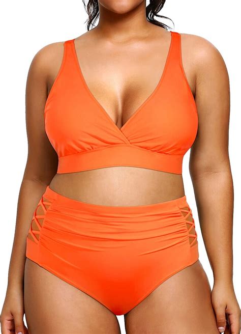 yonique womens plus size swimsuit high waisted bikini set two piece bathing suits tummy control