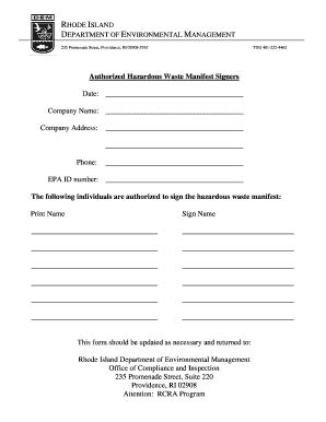 Authorized Hazardous Waste Manifest Signers Form Fill Out And Sign