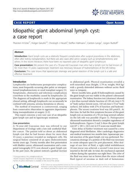Pdf Idiopathic Giant Abdominal Lymph Cyst A Case Report
