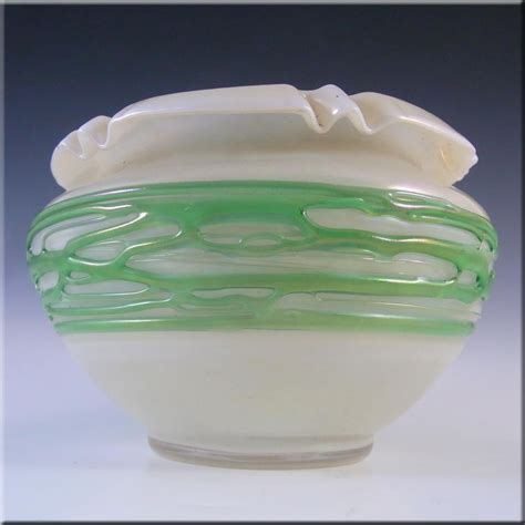 Art Nouveau Iridescent Green Trailed Glass Antique Vase Iridescent Green Art Deco Glass