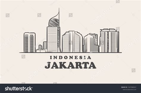 Jakarta Skyline Indonesia Drawn Sketch Stock Vector Royalty Free