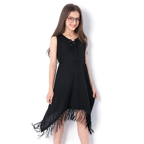 2018 Summer New Arrival Teenager Girls Black Tassel Dress Size 6 8 10