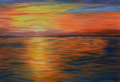 Ocean Sunrise Oil Painting Abstract Art Painting By Kathy Symonds