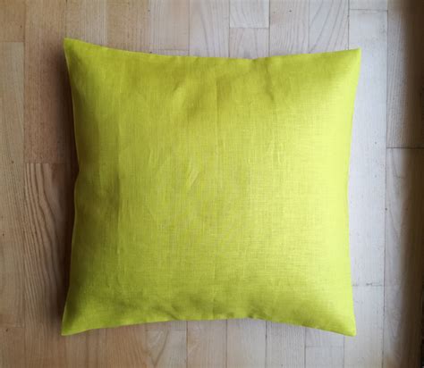 Mustard Throw Pillow Yellow Green Linen Pillow Pure Linen Throw
