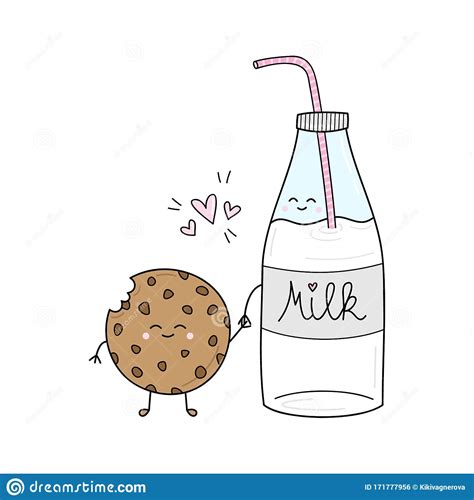 Cute Cookie And Milk Vector Illustration Stock Vector Illustration Of
