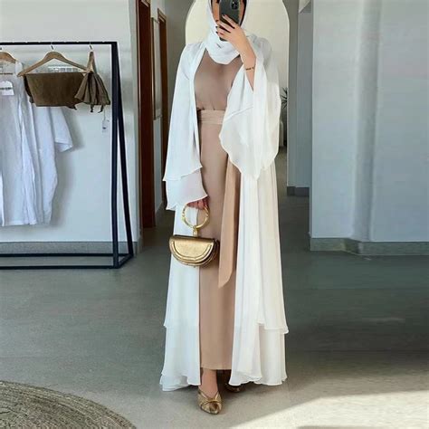 Solid Open Abaya Kimono Muslim Hijab Cardigan Dress Dubai Turkey Kaftan