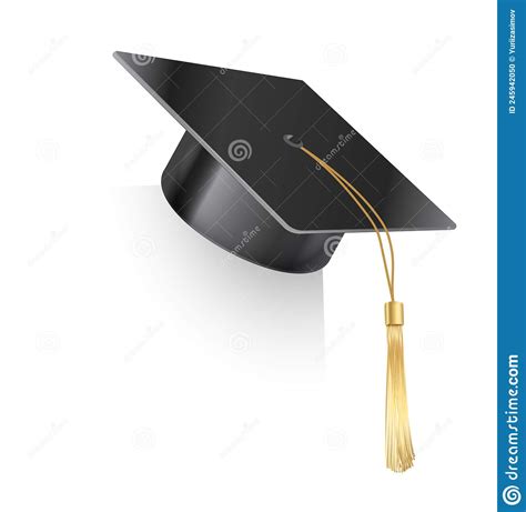Vector Realistic Mortar Board Hat With Golden Tassel Graduation Cap