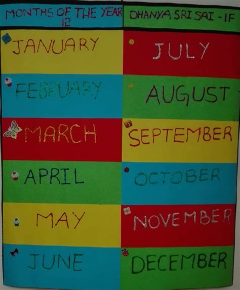 Months Of The Year Chart Lokya Crafts