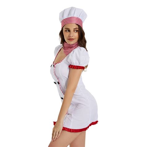 Chef Costume For Women Short Sleeve Chef Dress 3 Piece White Chef Co Lollipop Costume Inc