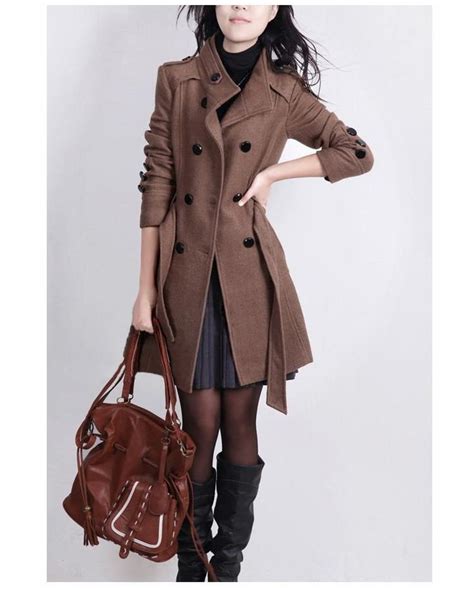 stand collar double button belt slim plus size woolen coat meet yours fashion 7 stylish