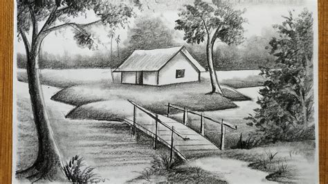 How To Draw Easy Pencil Sketch Scenerylandscape Pahar And River Side