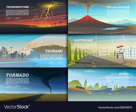 Set Of Natural Disaster Or Cataclysms Catastrophe Vector Image