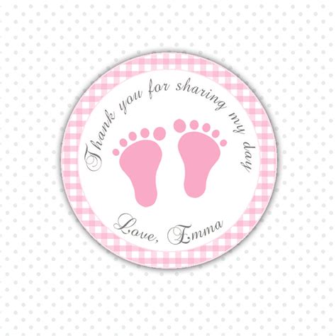 They are perfect for baby showers and each pattern comes with a circle tag (that can be easily cut out with a 2.5″ circle punch), a tag to string onto a gift, and a card that can be folded in half and written inside. Pink Gingham Thank You Tags Baby Feet Custom Baby Shower