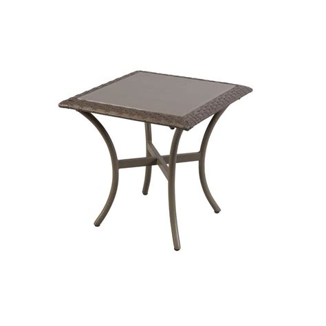 hampton bay posada 18 in glass top outdoor patio side table 153 120 18st the home depot