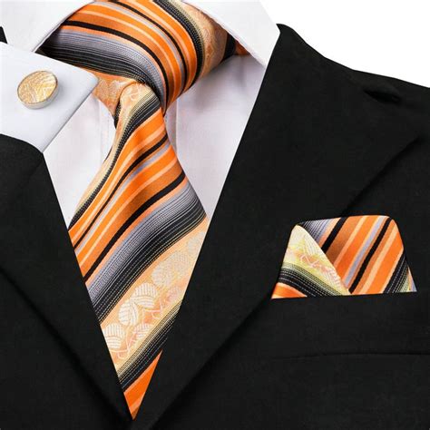 Aliexpress Com Buy Sn Black Yellow Orange Striped Tie Hanky