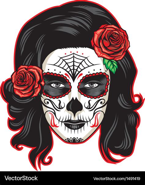 Day Of The Dead Girl With Sugar Skull Makeup Vector Image