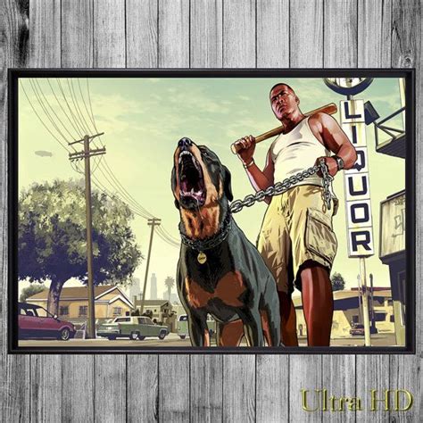 Grand Theft Auto V Franklin And Chop Poster Ultra Hd Wall Art Pictures