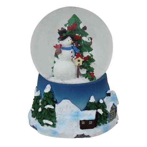 5 Musical Snowman Red Cardinal And Christmas Tree Snow Globe Tabletop