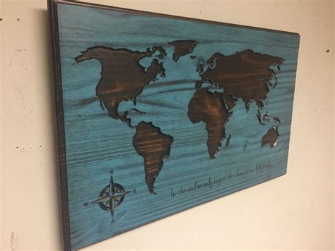 Wooden World Map Map Wall Art Large Carved Map Vintage