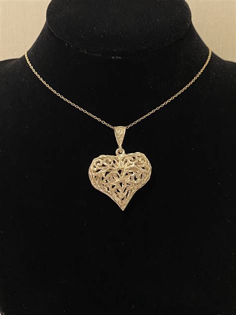 Vintage Gilt Sterling 990 Filigree Heart Necklace