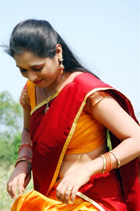 Geetha Pallavi Hot Spicy Navel In Red Half Saree South Actress