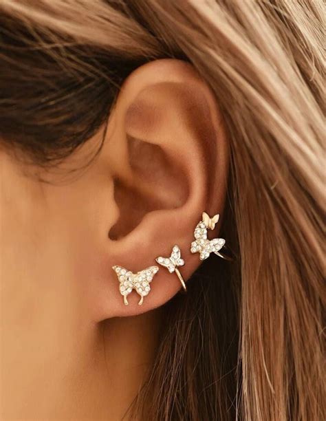 3 Piece Butterfly Stud Earring And Cuffs