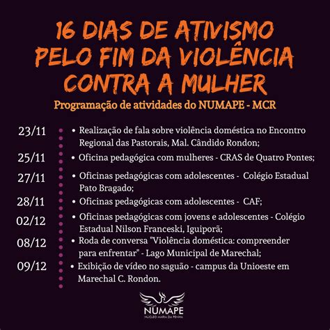 Campanha dias de ativismo pelo fim da violência contra as mulheres