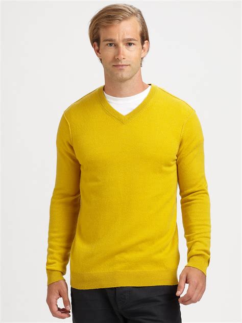 Vince Cashmere V Neck Sweater In Yellow For Men Lyst