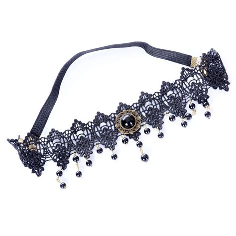 gothic black lace headband beads headpiece forehead crown wedding headwear uygun fiyatlı satın