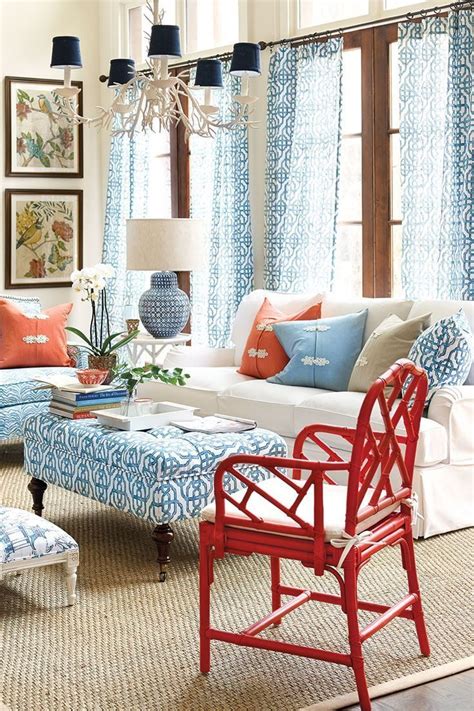 Chinoiserie Style Macau Chair In Red Lt Blue With Red Accent Color