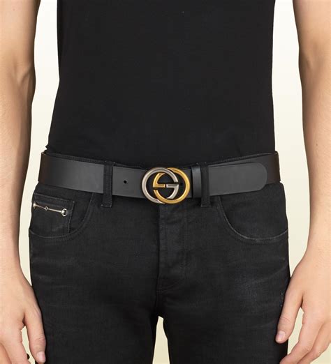 Lyst Gucci Leather Belt With Bi Color Interlocking G Buckle In Black