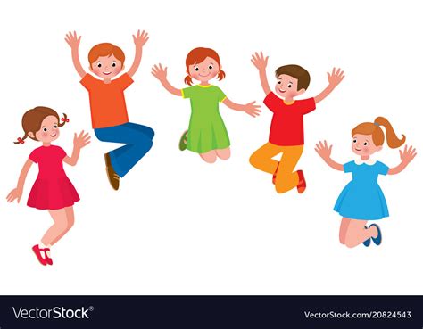 Jumping Kids Cartoon Children Playing And Jump Vector