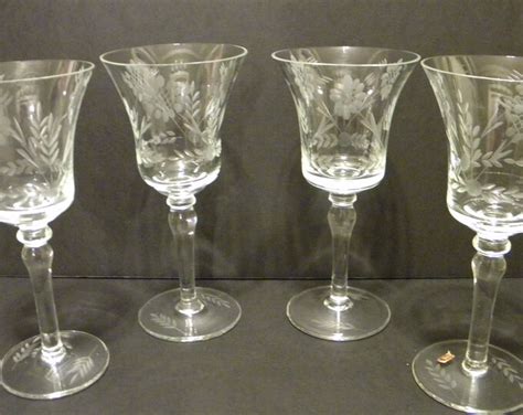 Vintage Crystal Clear Etched Hand Blown Romanian Wine Glasses 4 Etsy