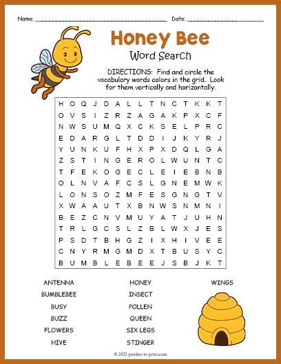Free Printable Honey Bee Word Search Spelling Bee Words Bee