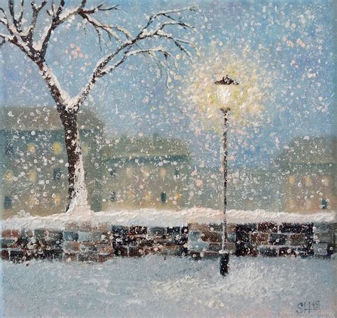Painting Winter Landscape Snow Evening Oil Painting