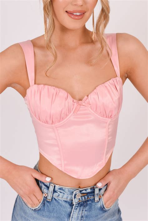 Layla Pink Satin Lace Up Back Crop Top