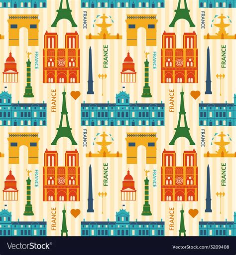 Landmarks Of France Colorful Seamless Pattern Vector Image