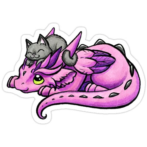 Dragon With Kitty Friend Stickers By Rebecca Golins Redbubble