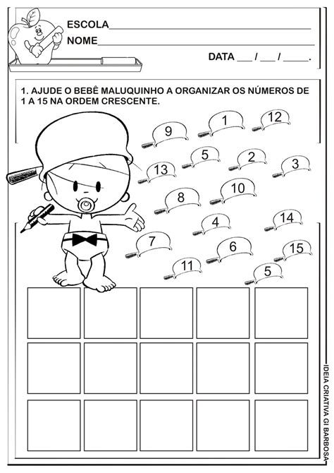 Matemática Infantil Atividade Números De 1 A 15 Bebê Maluquinho
