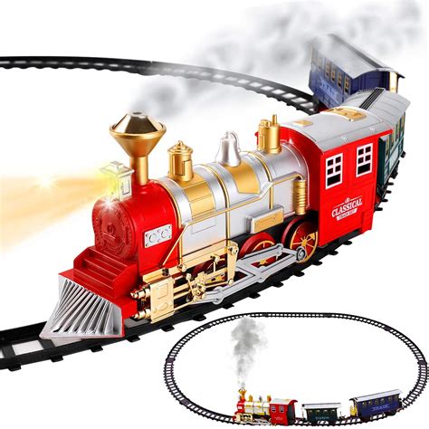 Classic Train Set for Kids with Smoke, Realistic Sounds, 3 Cars and 11