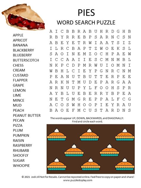 Pies Word Search Puzzle Puzzles To Play