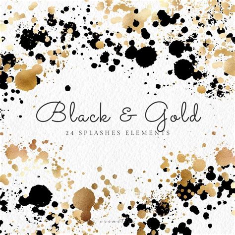 Gold And Black Splashes Abstract Clip Art Set Marketing Etsy Art