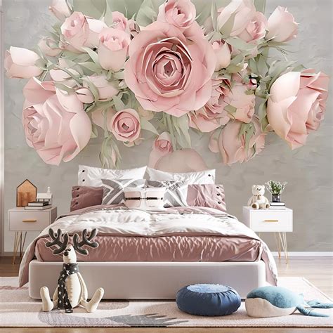 Hand Painted Pink Rose Flowers Retro 3d Living Room Bedroom Custom