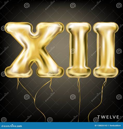 Roman 12 Number Gold Foil Balloon Xii Form Stock Illustration