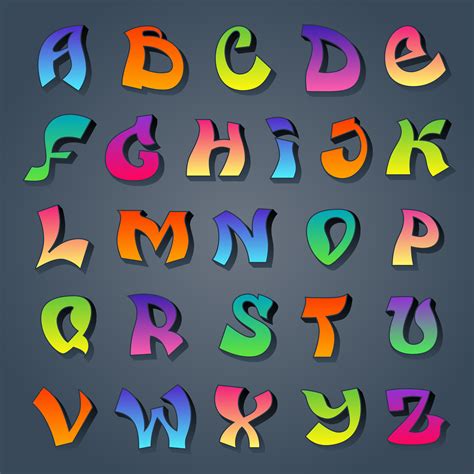 The alphabets are carved from different shapes using a variety of colors. Graffiti alphabet colored - Download Free Vectors, Clipart ...