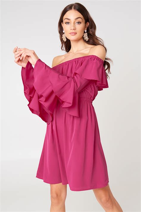 Off Shoulder Ruffle Mini Dress Rose Na Kd