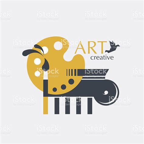 Logo Creativity And Art With Brush Palette And Ionic Column Royalty