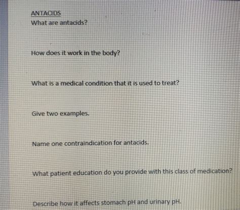 Solved Antacids What Are Antacids How Does It Work In The